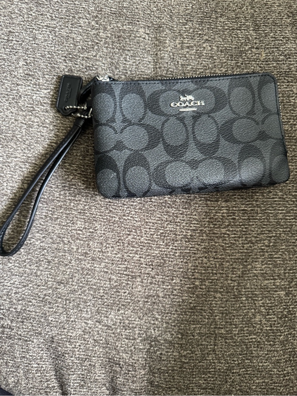 Coach Double Zip Black Signature Logo Wristlet with Detachable Strap